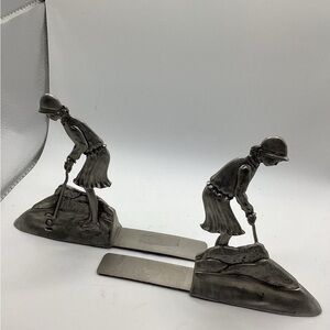 Zinn Etain Vintage Pewter Golfing Bookends